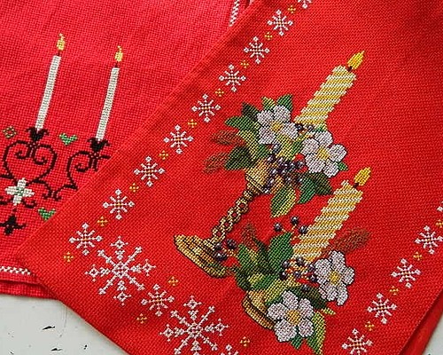 スウェーデン テーブルランナー ヴィンテージ 青短 クリスマス-
