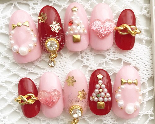 とっても可愛いクリスマスネイル ネイルチップ（つけ爪） mia♡nail