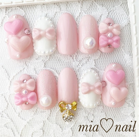 ゆめかわいい 3dリボンのピンクゆめかわネイル ネイルチップ ネイルシール Mia Nail 通販 Creema クリーマ ハンドメイド 手作り クラフト作品の販売サイト