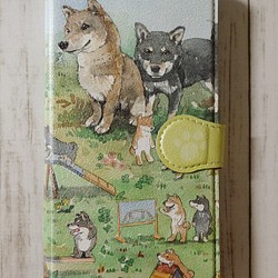 スマートフォン手帳ケース　柴犬アジリティ 1枚目の画像
