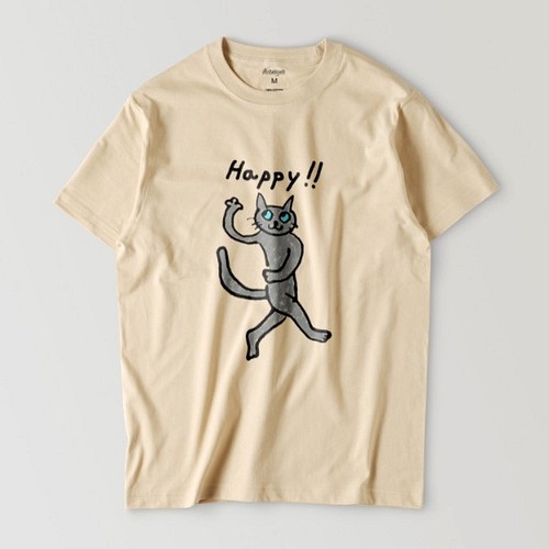 パステルカラー ハッピーキャット Tシャツ 猫 グレー猫 イラスト ゆるかわ メンズ レディース ユニセックス Tシャツ カットソー はにゃ 通販 Creema クリーマ ハンドメイド 手作り クラフト作品の販売サイト