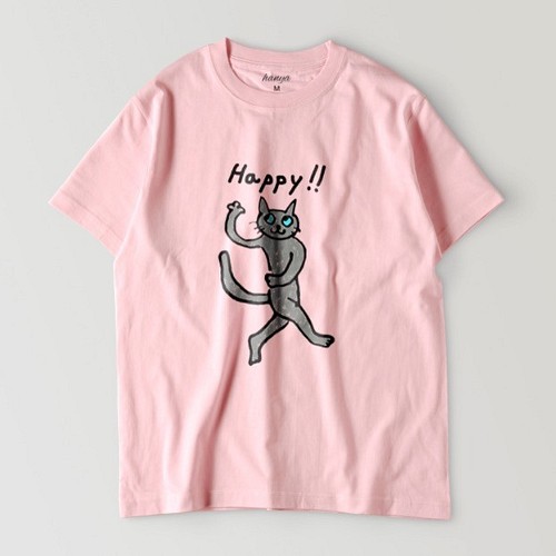 パステルカラー ハッピーキャット Tシャツ 猫 グレー猫 イラスト ゆるかわ メンズ レディース ユニセックス Tシャツ カットソー はにゃ 通販 Creema クリーマ ハンドメイド 手作り クラフト作品の販売サイト