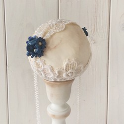 ドール用染め花のヘッドドレス（シンプルタイプ・M・ブルー） 1枚目の画像