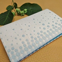 絹織物西陣織名刺・カード入れ 白地にブルー水玉　中地ブルー 1枚目の画像
