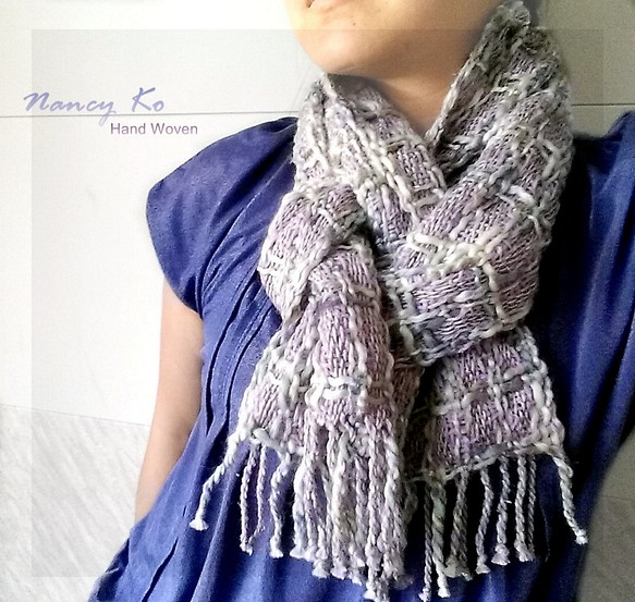 ナンシーコ〜手織りのスカーフ織り格子シリーズ - 紫の花の路地、レーン-A293 1枚目の画像