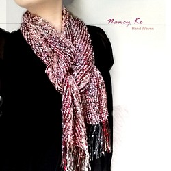 Nancy Ko手工梭織~長寬版寶石光紗巾,紅粉色系-A278 第1張的照片