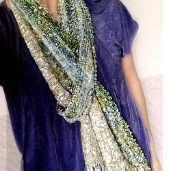 Nancy Ko手工梭織~長寬版寶石光紗巾,冰雪藍綠系-A284 第1張的照片