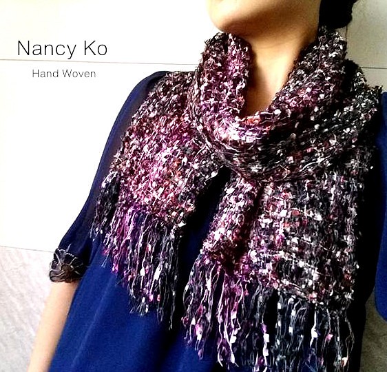 Nancy Ko手工梭織~長寬版寶石光紗巾,深邃紫-A226 第1張的照片