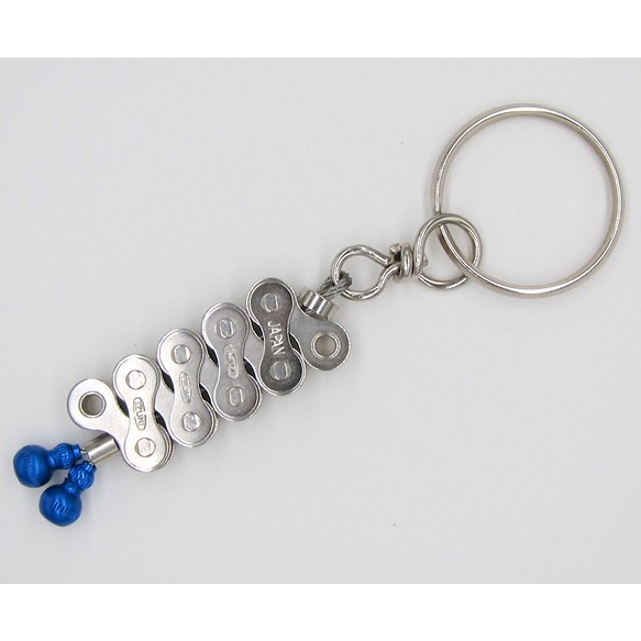 Bike Chain Keychain with calabash brake wire end-cap blue 第1張的照片