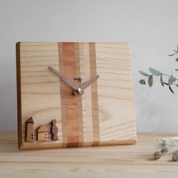 寄せ木の時計（ホワイトアッシュ）｜世界に一つの木の時計｜新築祝い・結婚祝い・記念日に 1枚目の画像