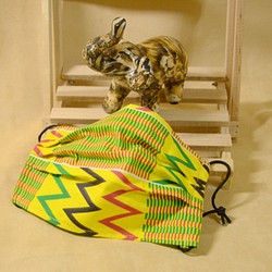 アフリカの花布マスクセットレモンケント 1枚目の画像