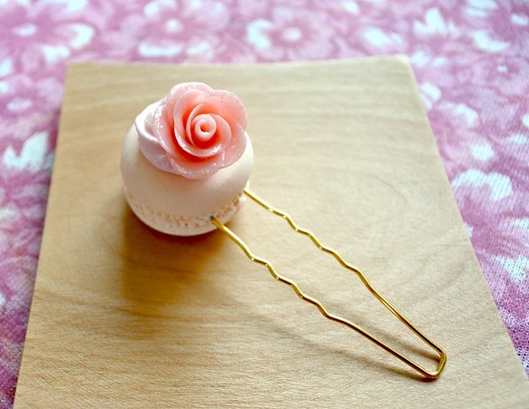 玫瑰花馬卡龍書籤 黏土仿真甜點 第1張的照片