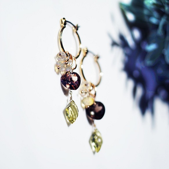 Titan Pierced earring with Opal and Lemon quartz 第1張的照片