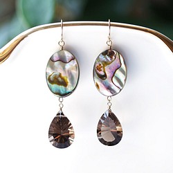 14KGF Pierced earring with Abalone shell and smokeyqz 第1張的照片