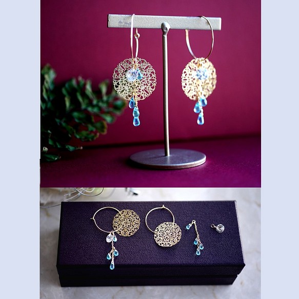 14KGF Pierced earring  with White natural stones. 第1張的照片