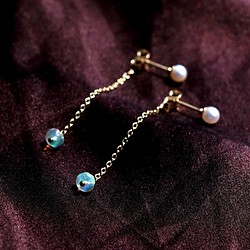 14KGF pierced earring with Pearl and Opal. 第1張的照片