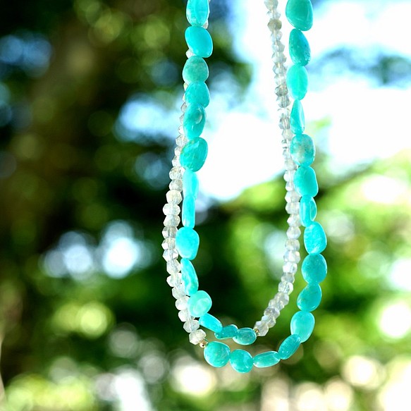 14KGF 70cm Necklace with Amazonite and Labradorite. 第1張的照片