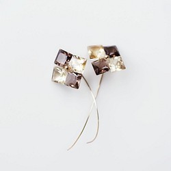 14KGF pierced earrings with Ctrine & Smokey quartz. 第1張的照片