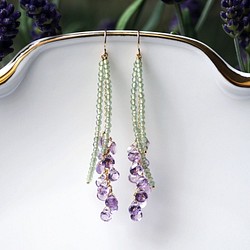 14KGF pierced earring with Amethyst and Green Apatite 第1張的照片