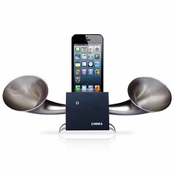 專屬 iPhone SE以下機種使用 ZIMMA-立體雙聲道 擴音器 山毛櫸原木 (經典黑＋閃霧銀) 第1張的照片