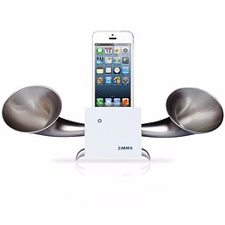 專屬 iPhone SE以下機種使用 ZIMMA-立體雙聲道 擴音器 山毛櫸原木 (雪白版＋閃霧銀) 第1張的照片