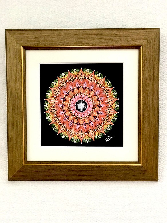 曼荼羅アート＂太陽の恵＂ 手描き原画・スワロフスキーラインストーン付き 1枚目の画像