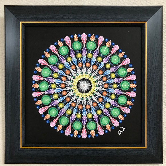 曼荼羅アート＂Sparkling＂手描き原画・ラインストーン付き 1枚目の画像