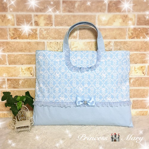 New Princessのゆめかわいいレッスンバック シューズバッグ ブルー 2セット レッスンバッグ 入園グッズ Handmade Mary 通販 Creema クリーマ ハンドメイド 手作り クラフト作品の販売サイト