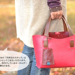 【大切な人への贈り物に★】手縫い牛ヌメ革ミニトートバッグ・ピンク 1枚目の画像