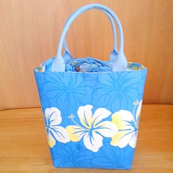 ハワイアン巾着バック　ブルー　ハイビスカス 1枚目の画像