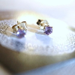 14Kgf！我的閃閃發光的耳釘星級3毫米紫水晶 第1張的照片