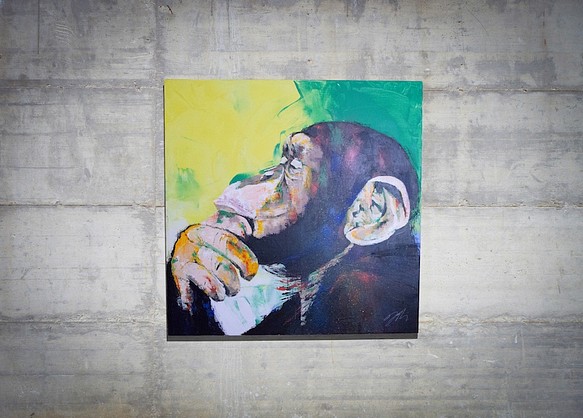 Monkey / 猿の１メートルキャンバス作品。 1枚目の画像