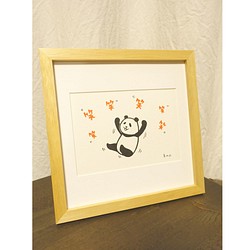 【送料無料】パンダ 手描き イラスト「笑うだけで」額装 1枚目の画像