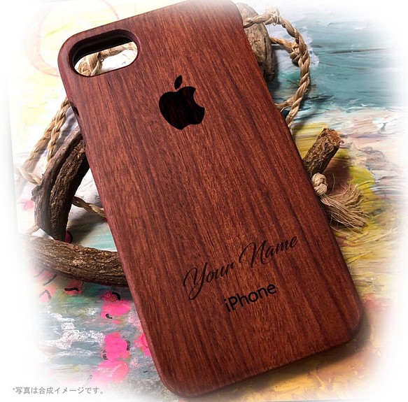 【りんご】 天然木製名入れ 木製彫刻 iPhoneケース 1枚目の画像