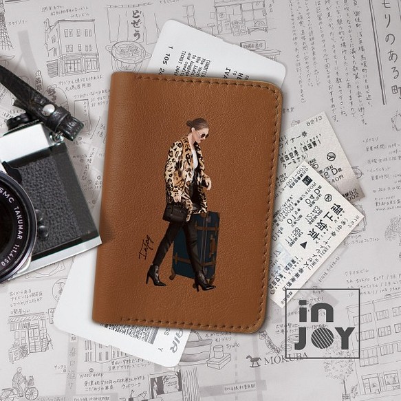 摩登女子真皮 皮革護照夾 卡套 證件套 旅行卡夾 第1張的照片