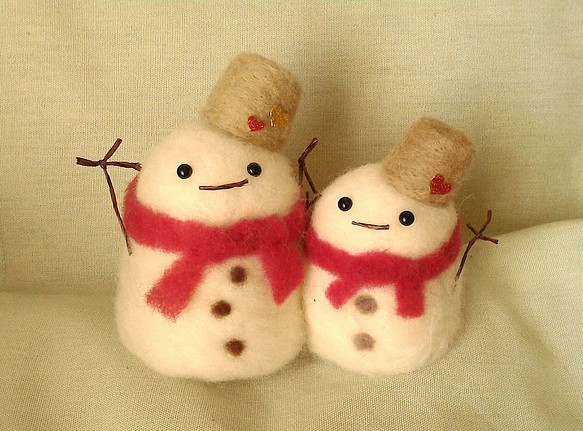 雪だるま　親子ペア　felt snowman 1枚目の画像