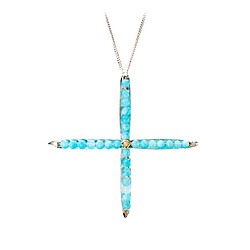 天空藍純銀十字架項鍊 藍色個性項鍊 特別925銀短頸鍊生日禮物 藍玉石鑽石飾品 Jade cross necklace 第1張的照片