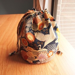野鶴雲遊 日本巾著袋 和服提袋 束口提袋 第1張的照片