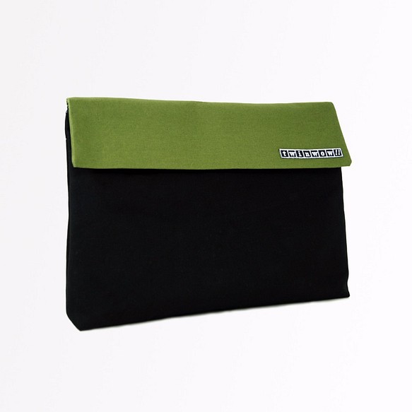 13吋ノートパソコン用ファイルブリーフケース - ファッションブラックグリーン 1枚目の画像