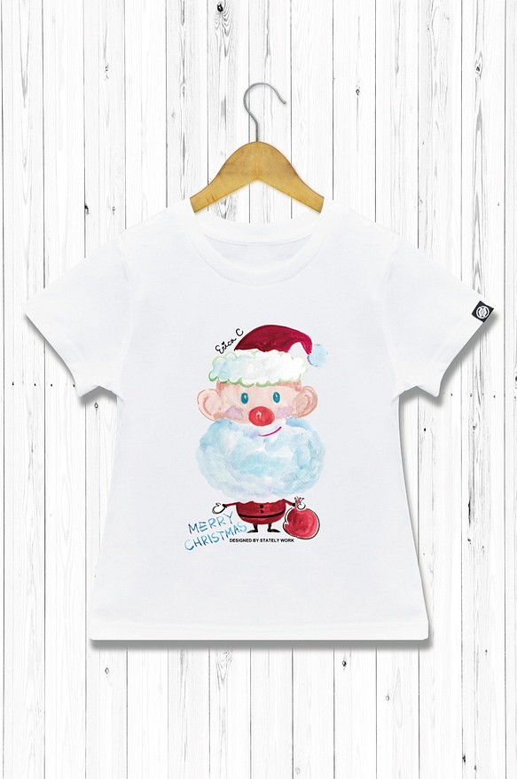 STATELYWORK 聖誕老人手繪-童裝 大童T 短袖T 純棉T 20織精梳棉 原創設計 第1張的照片