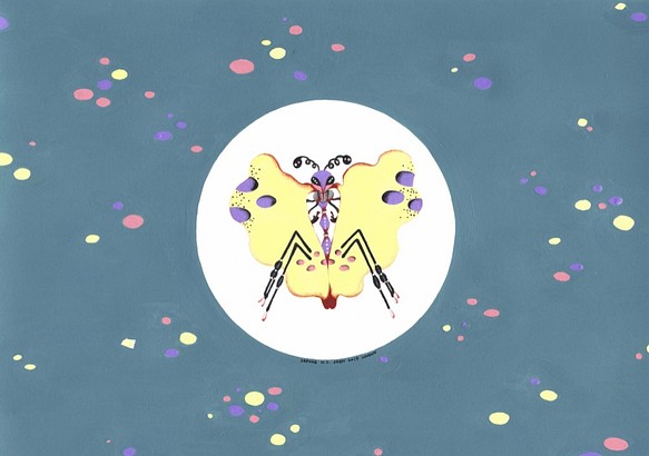 ダフネHCシェンロンドン青い海の蝶昆虫禅サークルアクリル手描きのオリジナル作品 1枚目の画像