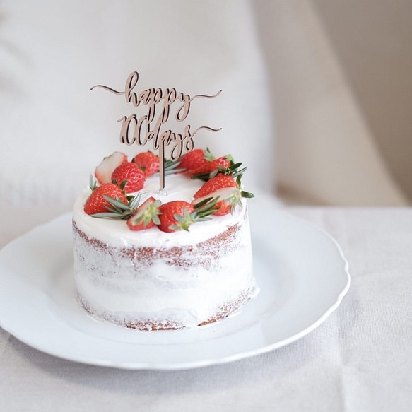 ケーキトッパー happy100days お食い初め 100日祝い 誕生日 飾り 木製