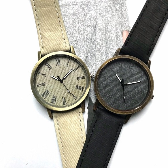 【レザーがある生活】２個ペア価格 ブラック×ホワイト 腕時計 メンズ レディース 兼用 ペアウォッチ 1枚目の画像