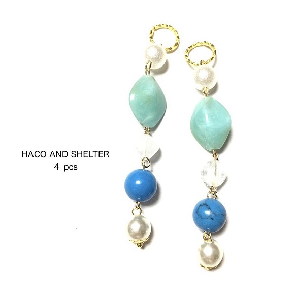 ４pcs★opaque combination charm・pearl×turquoise（コンビネーションチャーム） 1枚目の画像