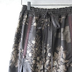 大島紬　花束のタックギャザースカート　着物リメイク 1枚目の画像