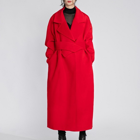 澳州羊毛雙面呢鬱金香型大衣外套紅色【CONTRAST卡偌詩】 第1張的照片
