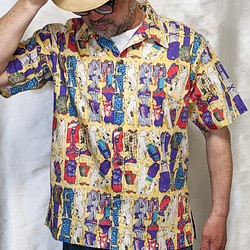 CHIGRACCI「 ニャロハシャツ 」猫柄アロハシャツ 　オリジナルプリント　浮世絵着せ替え江戸猫柄 1枚目の画像