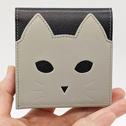 CHIGRACCI　Ture-tette 「猫財布」グレー×黒　本革　日本製 1枚目の画像