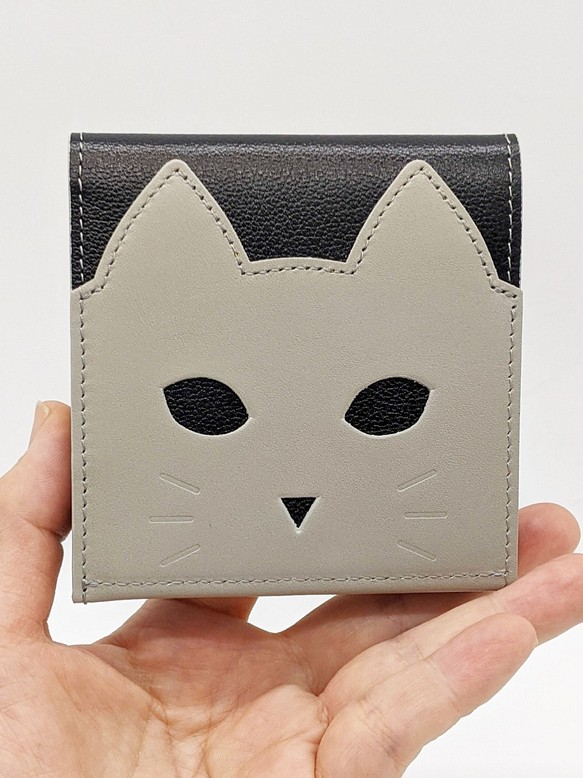 CHIGRACCI　Ture-tette 「猫財布」グレー×黒　本革　日本製 1枚目の画像