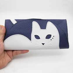 CHIGRACCI 猫デザイン長財布 「ニャレット 」ロイヤルパープル×ホワイト本革 日本製レザー　 1枚目の画像
